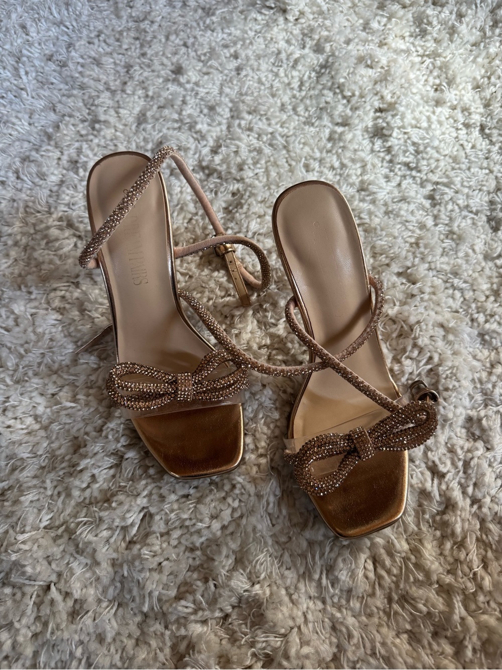 Dream Pairs Rose Gold Beaded Bow Strappy Heels • 6